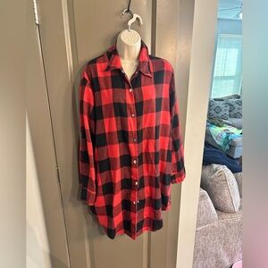 Red and Black Plaid Button-Up Shirt